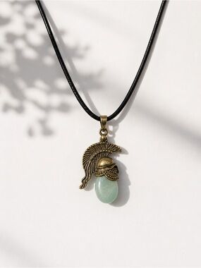 Handmade Green Aventurine Pendant Necklace Gold Roman Helmet Boho